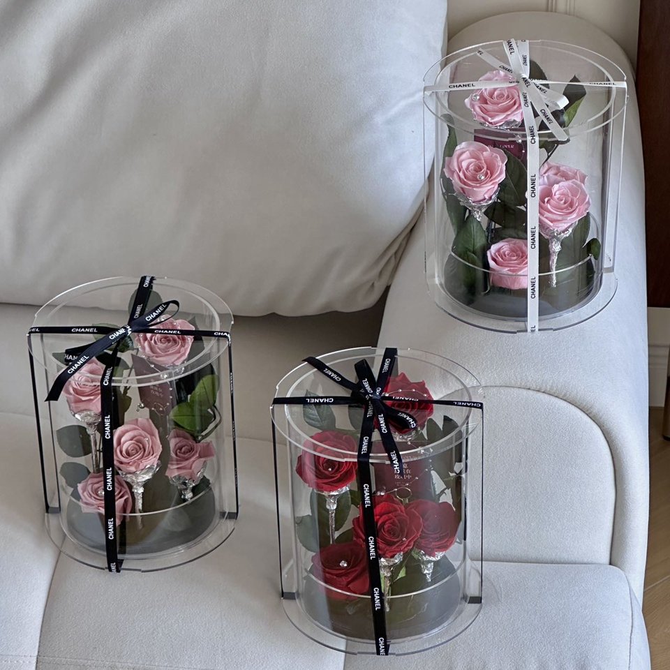 Valentines day gift dried forever immortal everlasting Eternal roses acrylic box preserved flower in round box