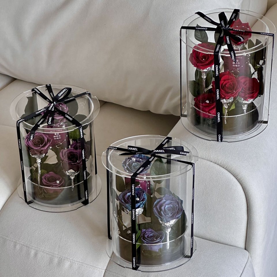 Valentines day gift dried forever immortal everlasting Eternal roses acrylic box preserved flower in round box
