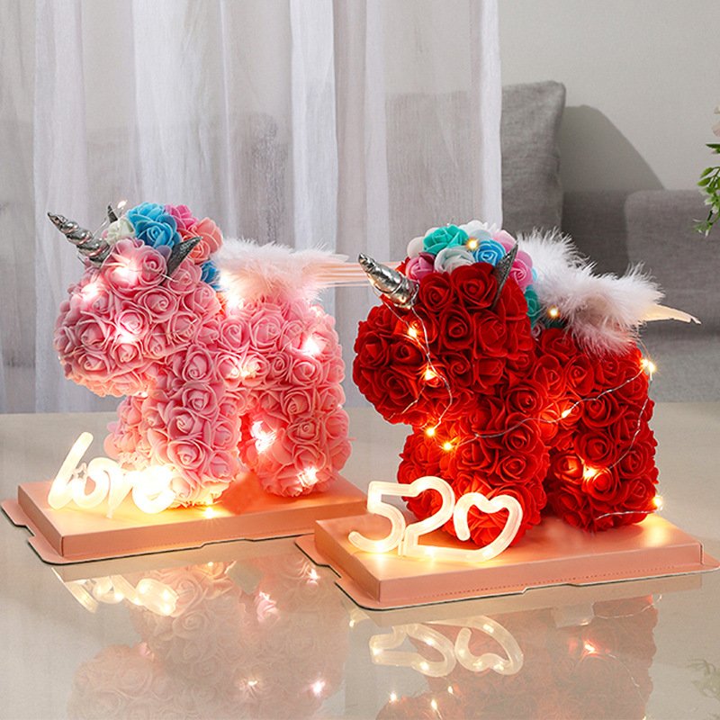 Wholesale PE Christmas Gift Simulation Flower Unicorn Valentine's Day Creative Gift Rose Unicorn with Gift Box