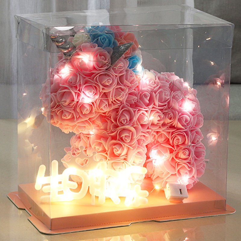 Wholesale PE Christmas Gift Simulation Flower Unicorn Valentine's Day Creative Gift Rose Unicorn with Gift Box