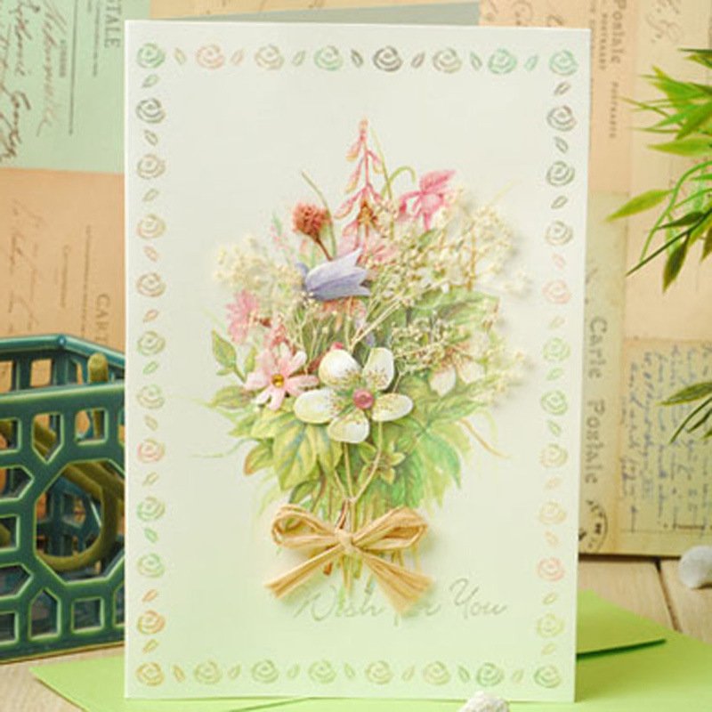 3D Paper Dried Flowers Envelop Wedding Business Festival Greeting Cards Christmas Birthday Gift Card 'Thank Weddings