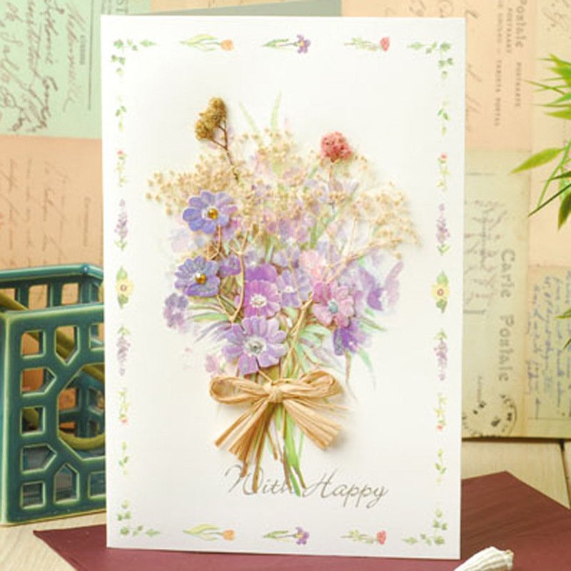 3D Paper Dried Flowers Envelop Wedding Business Festival Greeting Cards Christmas Birthday Gift Card 'Thank Weddings