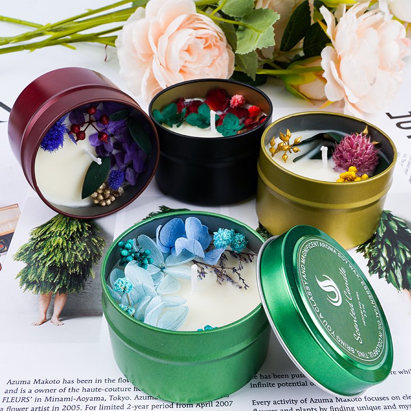 Wholesale Custom Candle Private Label Luxury Essential Oil Soy Wax Scented Dried Flower Candles With Gift Box