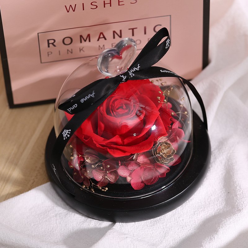 Forever Real Natural Everlasting Immortal Decor Dried Women Gifts Eternal Heart Design Gift Flower Preserved Rose Light In Box
