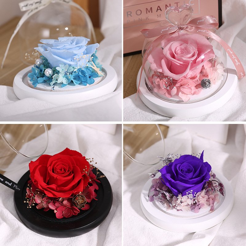 Forever Real Natural Everlasting Immortal Decor Dried Women Gifts Eternal Heart Design Gift Flower Preserved Rose Light In Box