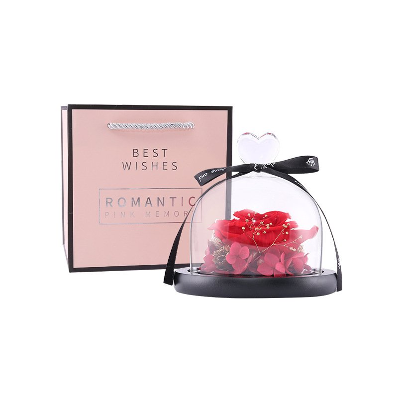 Forever Real Natural Everlasting Immortal Decor Dried Women Gifts Eternal Heart Design Gift Flower Preserved Rose Light In Box