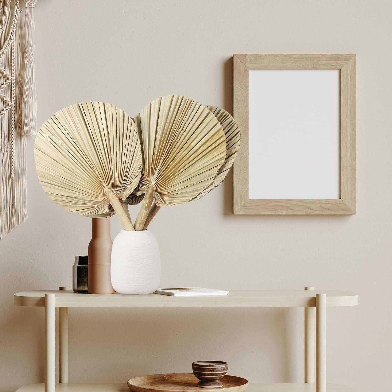 OEM ODM palm leaf fans with stems, natural tropical palm flowers bouquet for vase, large dried palm leaf pampas grass decor