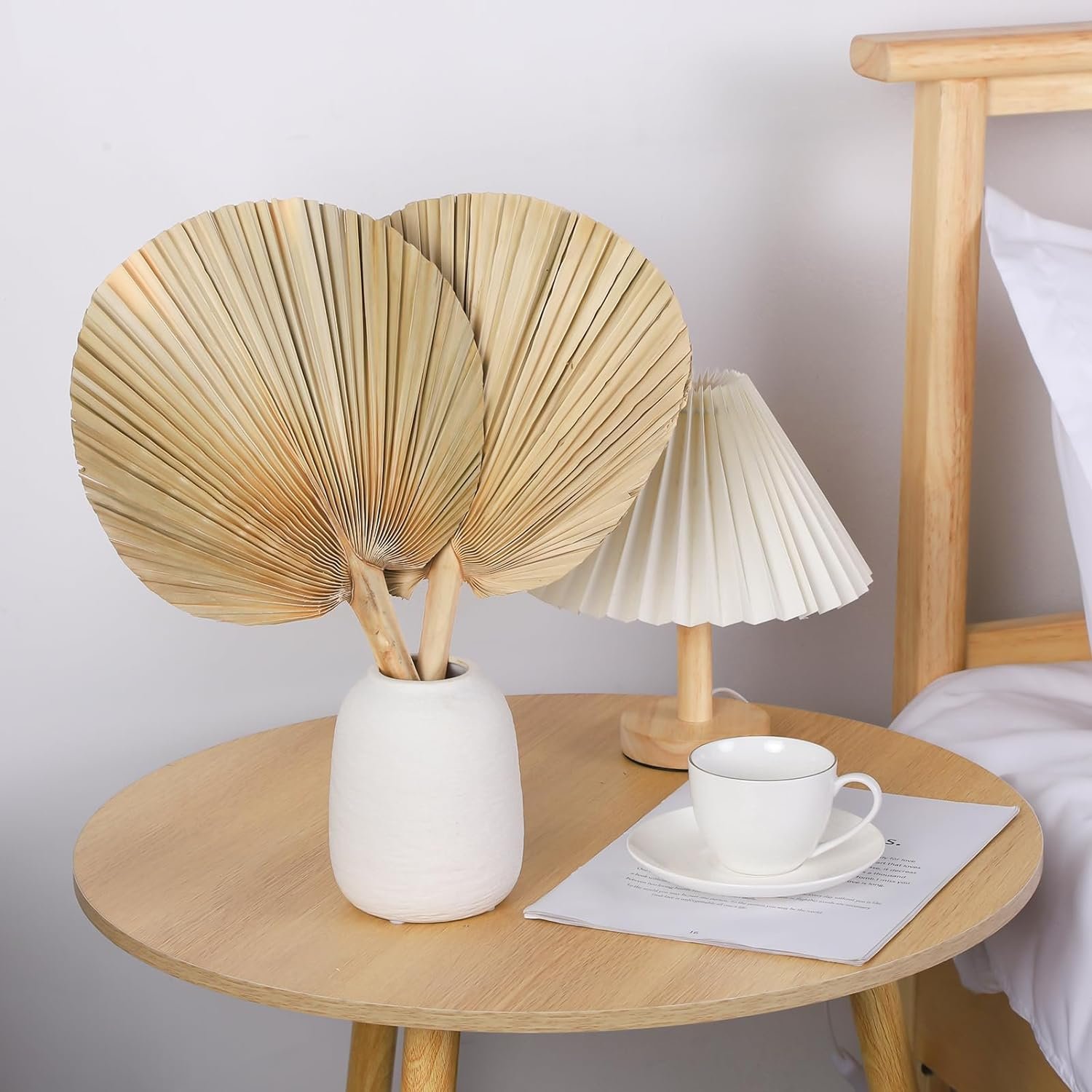 OEM ODM palm leaf fans with stems, natural tropical palm flowers bouquet for vase, large dried palm leaf pampas grass decor