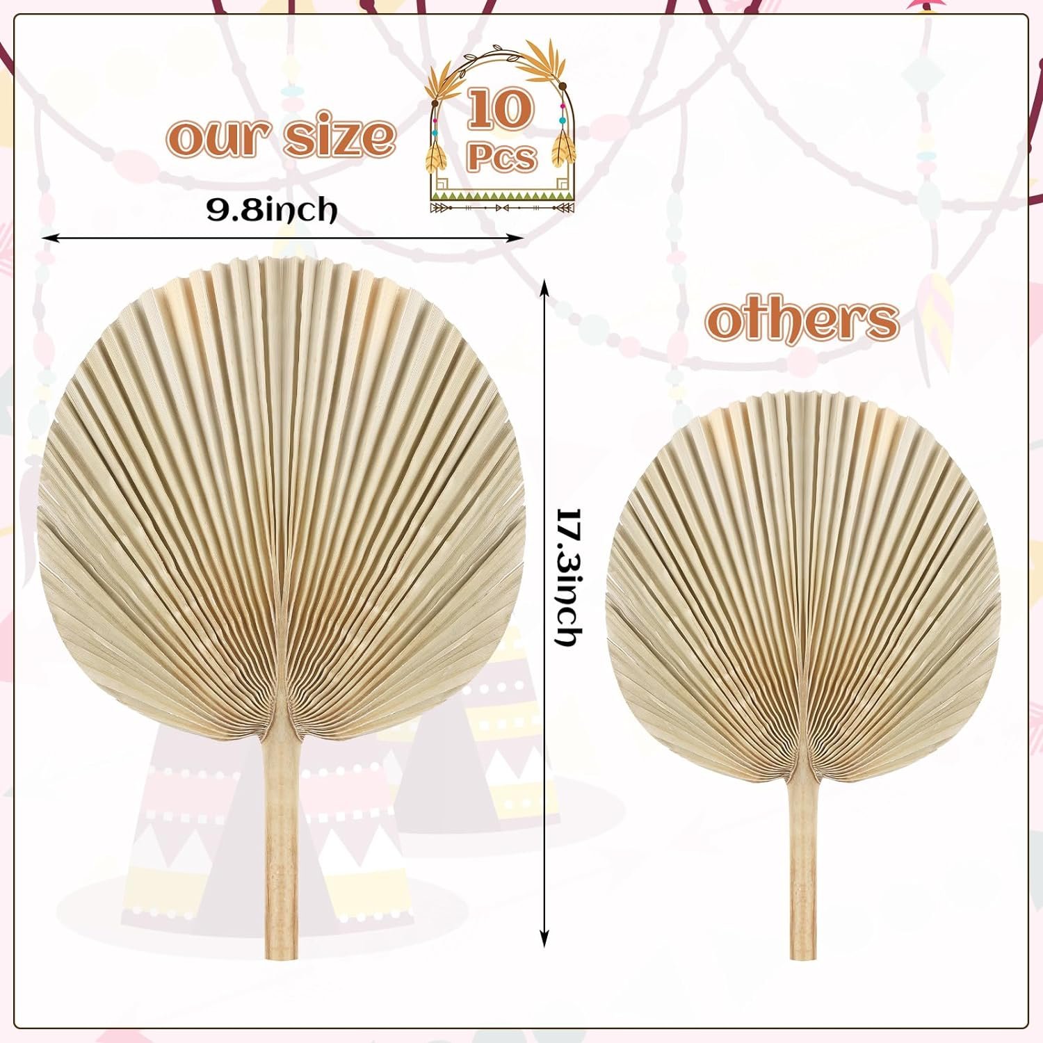 OEM ODM palm leaf fans with stems, natural tropical palm flowers bouquet for vase, large dried palm leaf pampas grass decor