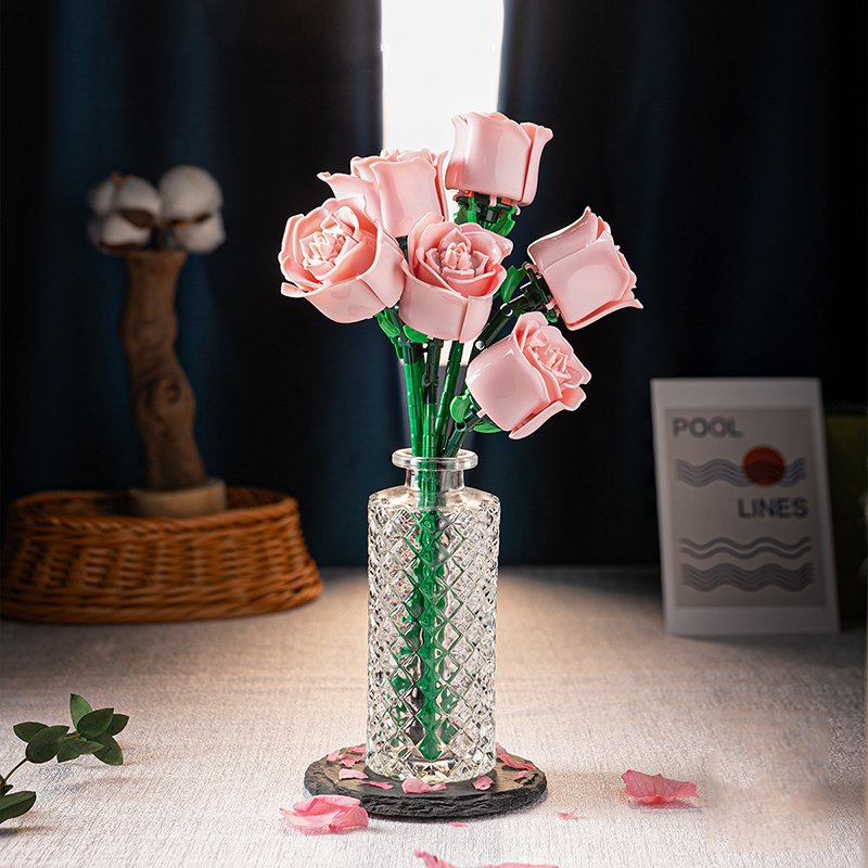 hot sale children toy kits flowers handmade diy lego flower bouquet roses