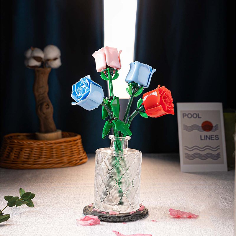 hot sale children toy kits flowers handmade diy lego flower bouquet roses