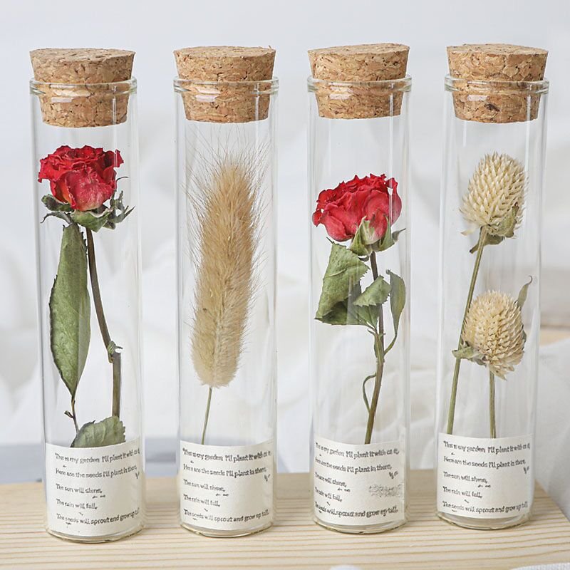 Joyen Hot Selling Mini Dried Flower Bouquet in Glass Tube Natural Dried Flowers Wedding Favors Gift