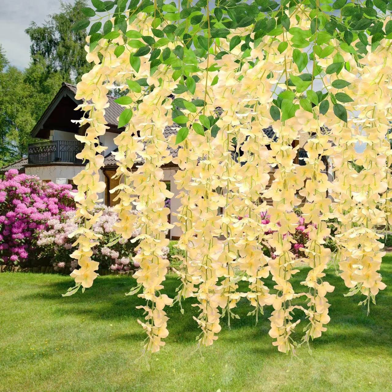 3forks Artificial Wisteria Flowers Ratta Extra Long Thick Vine Hanging Garland Silk Wisteria Garland For Home Party Wedding