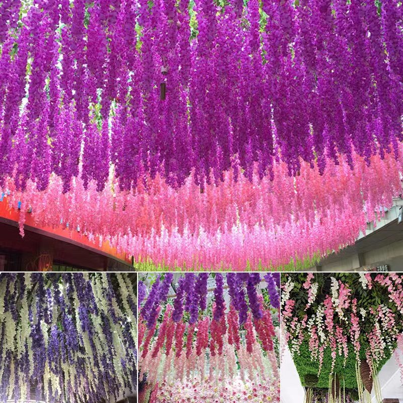 3forks Artificial Wisteria Flowers Ratta Extra Long Thick Vine Hanging Garland Silk Wisteria Garland For Home Party Wedding