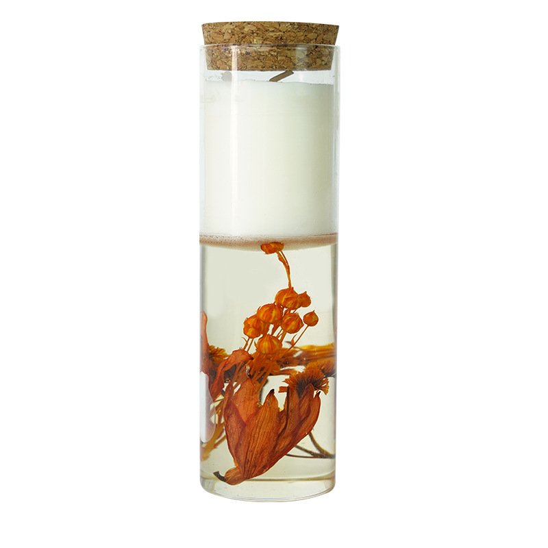 Wholesale Luxury Glass bottles candle jar with lid Dried Flowers soy Wax Candles scented candle