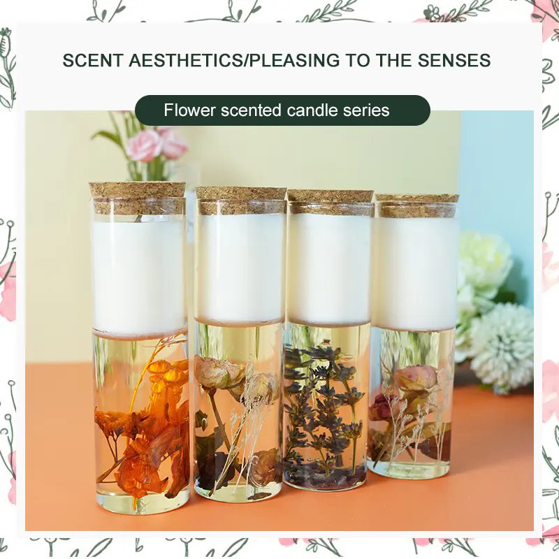 Wholesale Luxury Glass bottles candle jar with lid Dried Flowers soy Wax Candles scented candle
