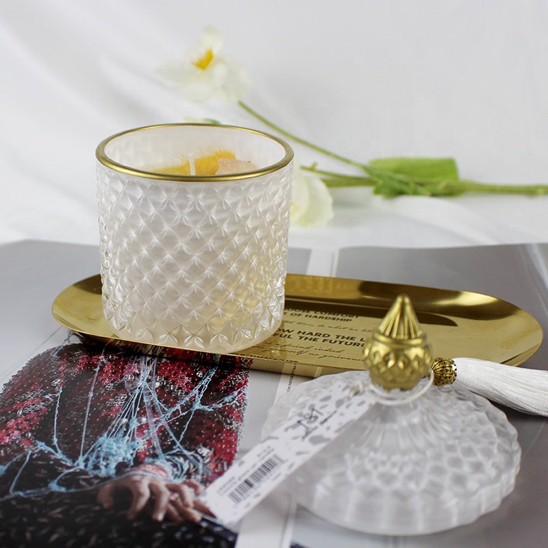 Factory Produced Clear Polka Dot Glass Candle And Aromatherapy Crystal Dried Flowers White Candle