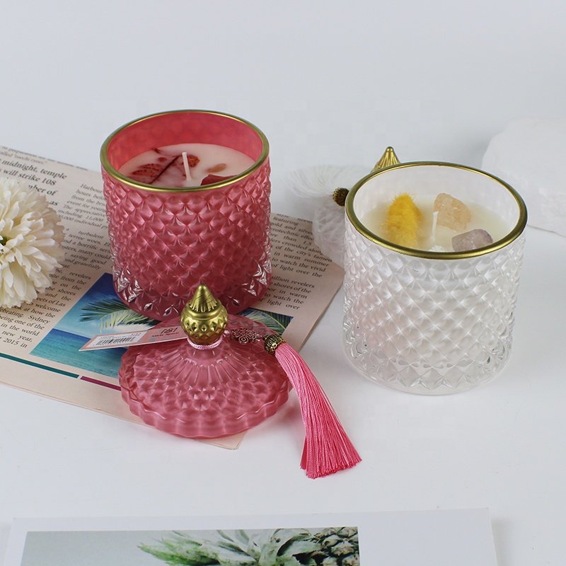 Factory Produced Clear Polka Dot Glass Candle And Aromatherapy Crystal Dried Flowers White Candle