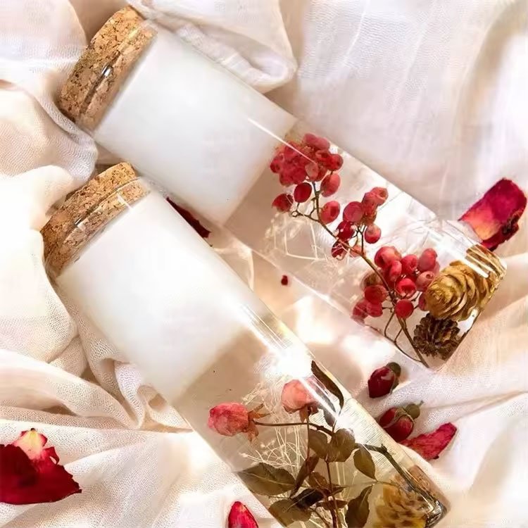 Wholesale verified coloured super high density natural soy scented glass jelly wax candle organic jelly candle with flowers rose