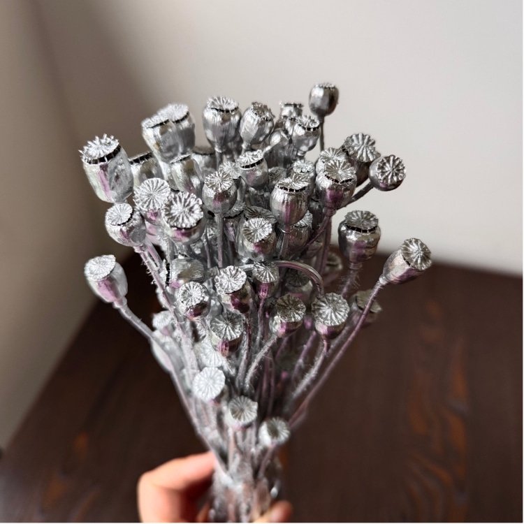 Real Dried Gold and Silver Corn Poppy Flower 40 Grams per Bundle for Home Flower Arrangement and DIY Wedding Decorations