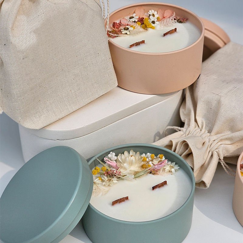 Custom Home Decoration Birthday Present Tin Can Energy Crystal Dried Flowers Scented Soy Wax Candle