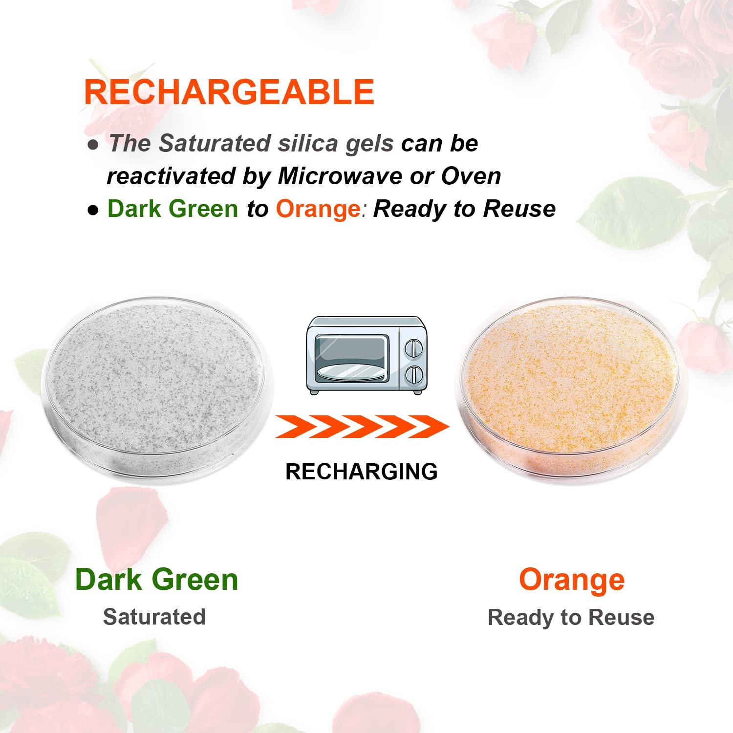 Custom logo 500g 1kg home use reusable color indicating orange flower drying silica gel sand for drying preserve flowers