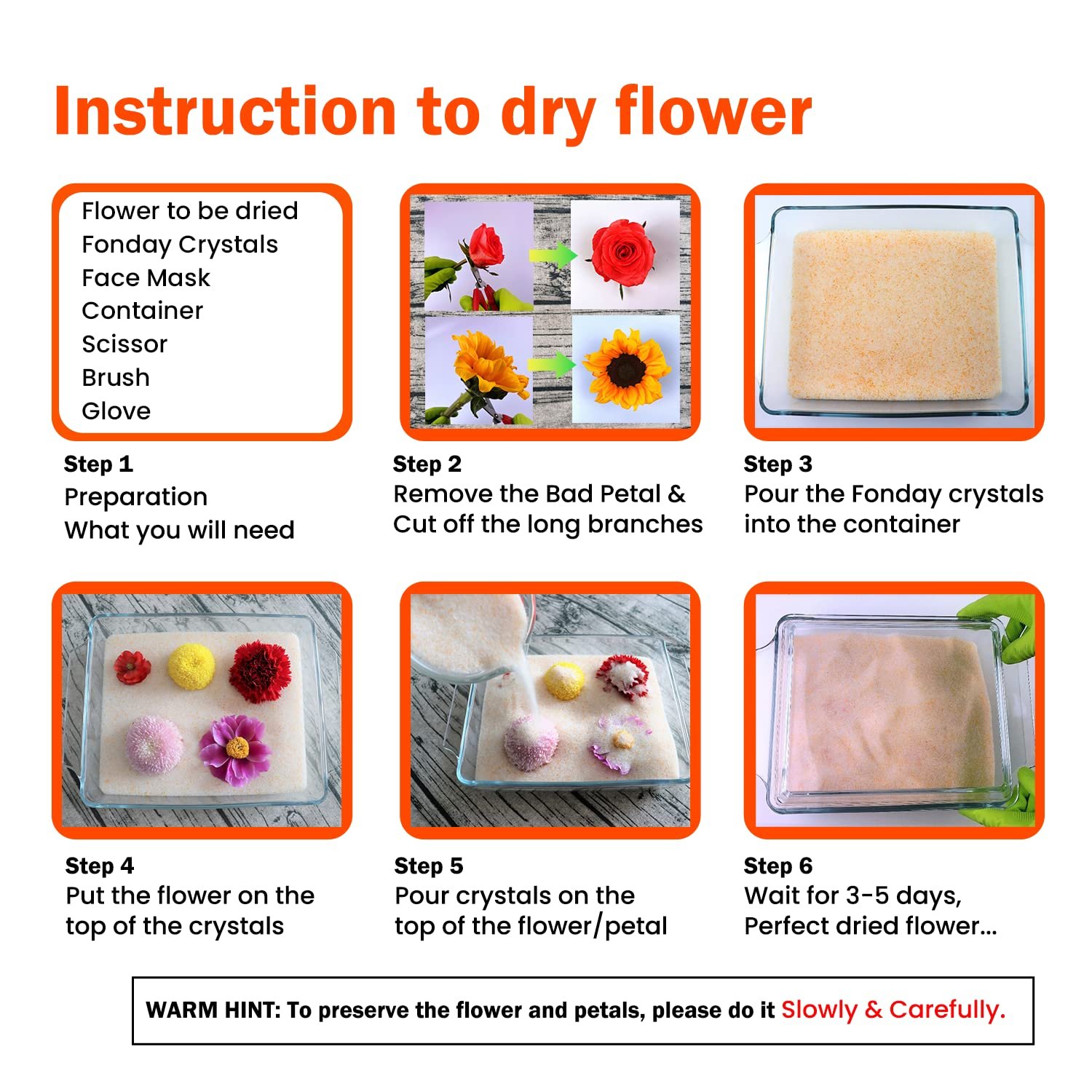 Custom logo 500g 1kg home use reusable color indicating orange flower drying silica gel sand for drying preserve flowers