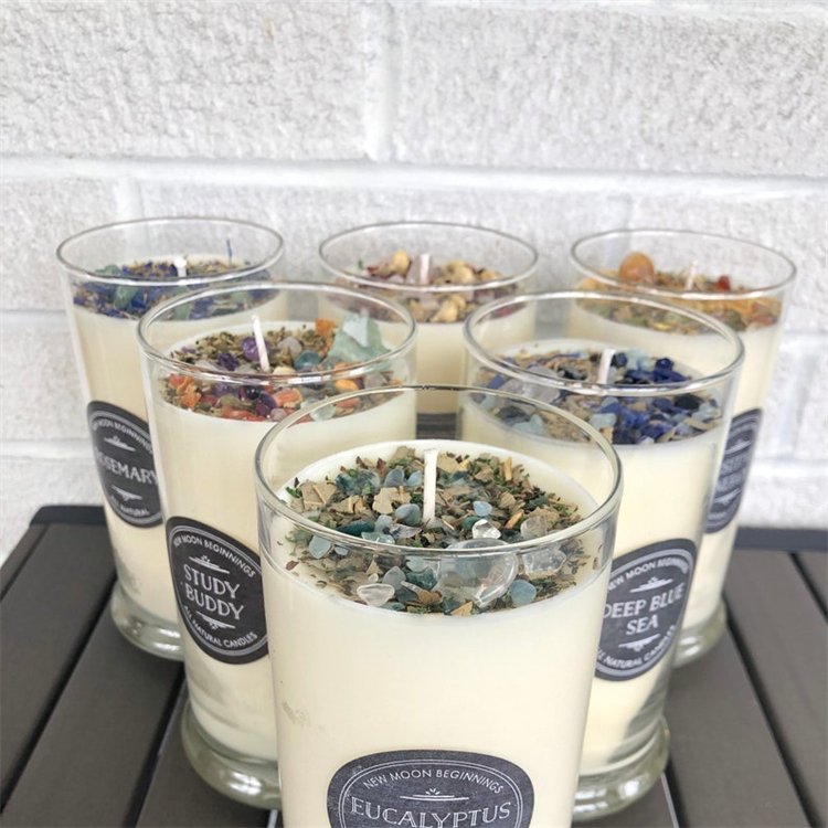 custom logo luxury healing gemstone natural crystal witchcraft scented candles with dried flower for new years gift