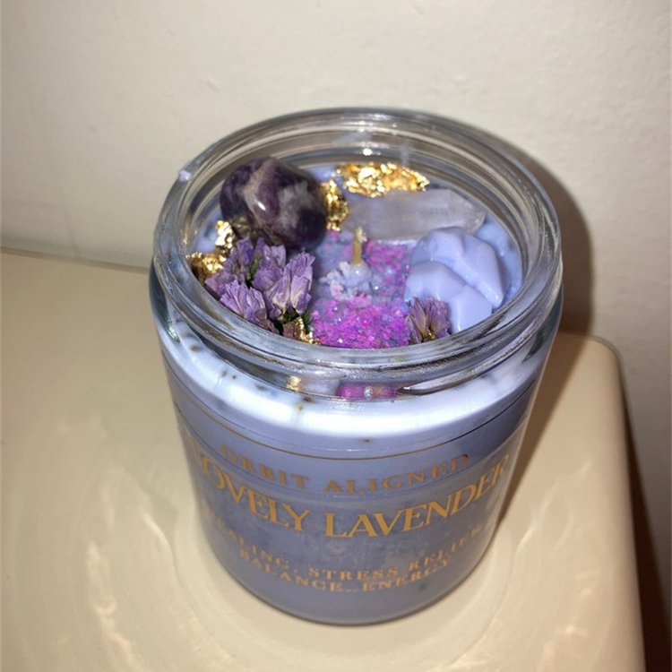 custom logo luxury healing gemstone natural crystal witchcraft scented candles with dried flower for new years gift