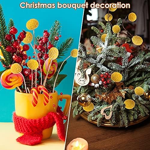 30pcs Dried Flowers Dried Billy Balls Dried Golden Mallet Flower Buttons Yellow Dried Flowers with Stems Fake Silk Dried Flower