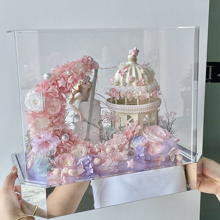 Custom Preserved Flowers Supply Moonlight Castle Style Dried Flower Artificial Flower Box for Decoration and Gift
