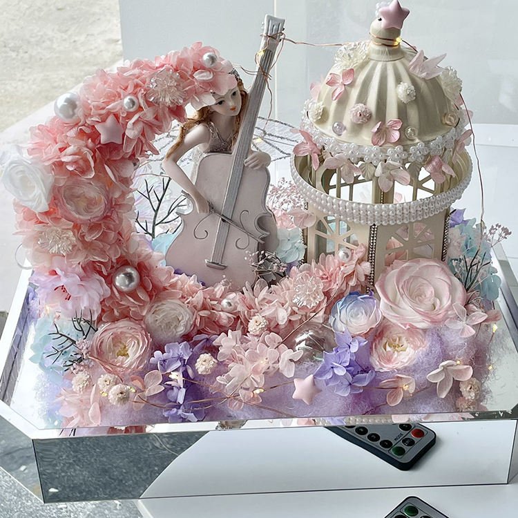 Custom Preserved Flowers Supply Moonlight Castle Style Dried Flower Artificial Flower Box for Decoration and Gift