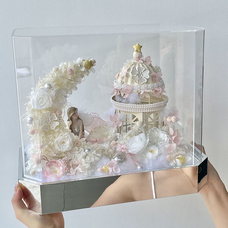 Custom Preserved Flowers Supply Moonlight Castle Style Dried Flower Artificial Flower Box for Decoration and Gift