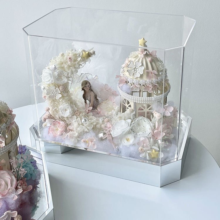 Custom Preserved Flowers Supply Moonlight Castle Style Dried Flower Artificial Flower Box for Decoration and Gift