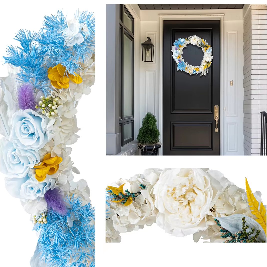 33cm Christmas Decoration Supplier New Year BLue Round Door Decoration Preserved Flower Christmas Tree Candy Garland Wreath