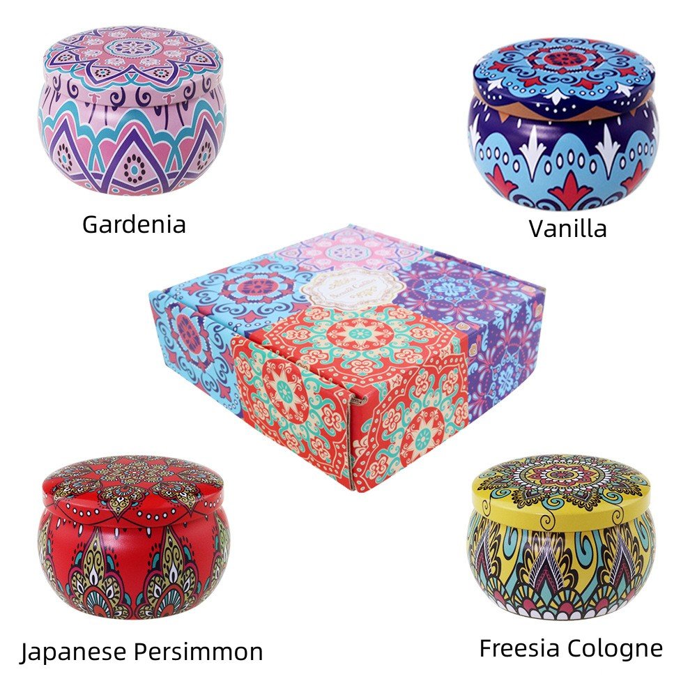 Hot Selling 4PCS/Pack Soybean Wax Metal Jar Scented Candles Dried Flower Fragrance Candles