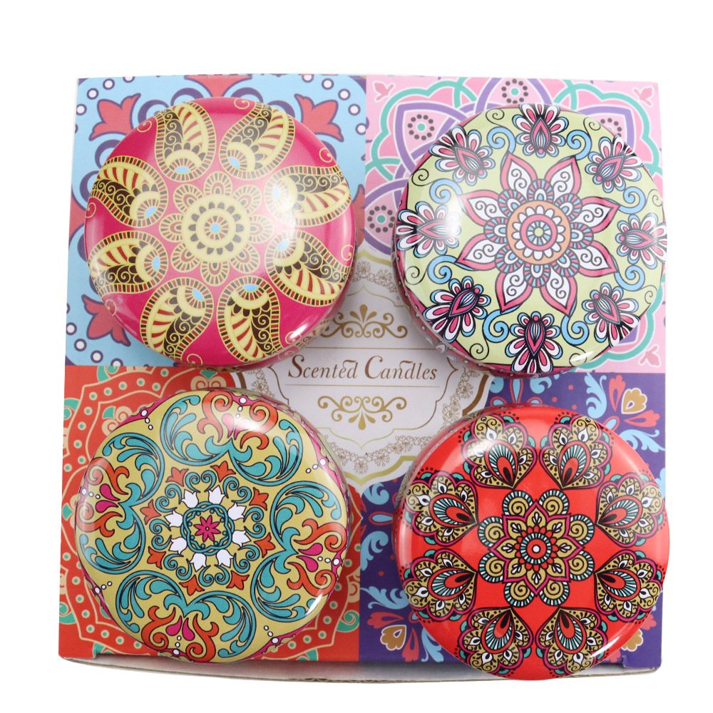 Hot Selling 4PCS/Pack Soybean Wax Metal Jar Scented Candles Dried Flower Fragrance Candles