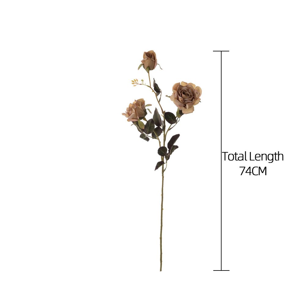 DY1-3320A Artificial Dry roasted rose with three heads flower Vintage Flowers Gothic Rose for Wedding Vase DIY Gift Decor