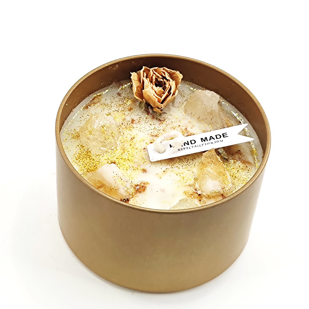 Customizable Dry Flower color Candles Aromatherapy Scented Crystal Candle In Black Tin