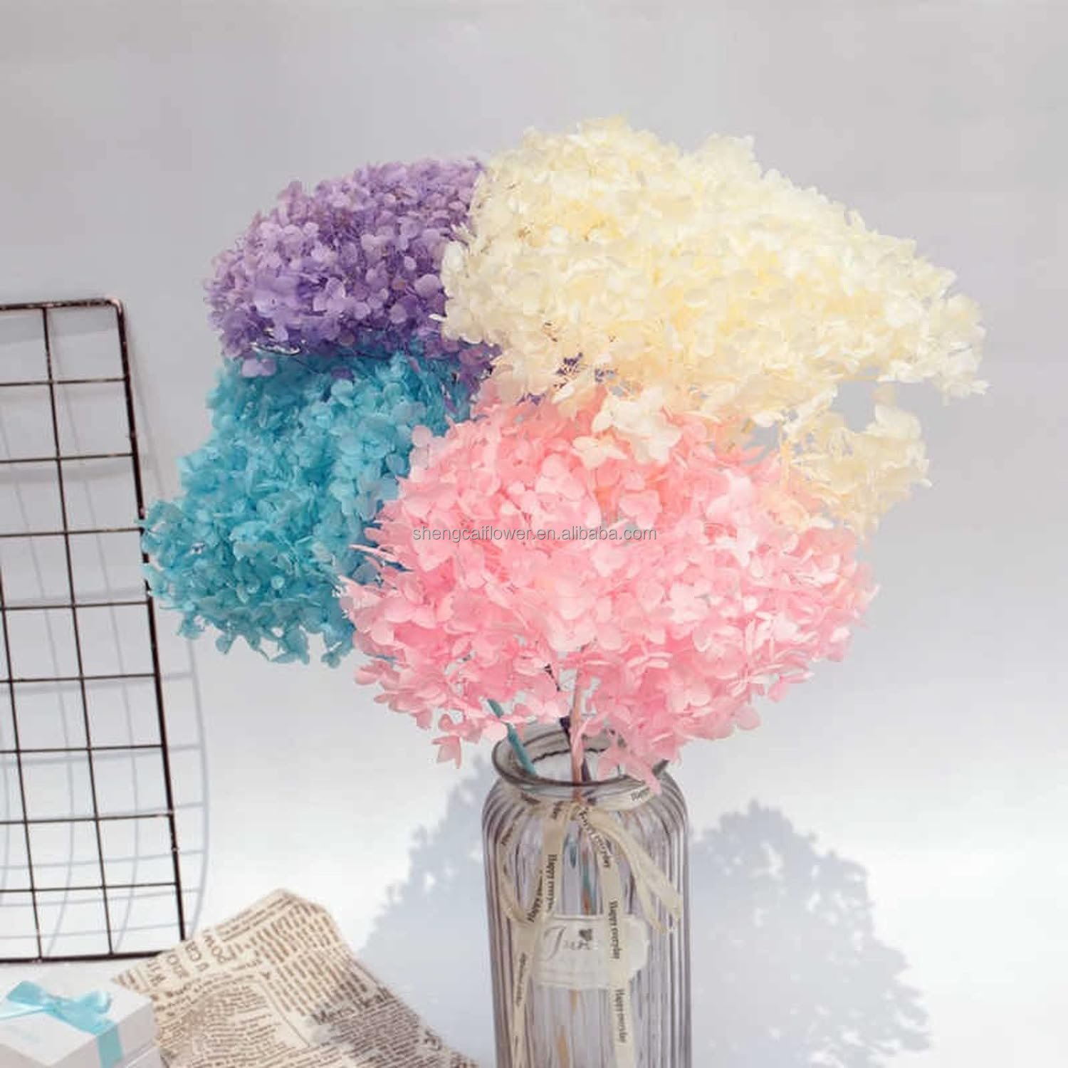 Dried Preserved Hydrangea Flowers Length 14'' Corolla Size 3''-4'' Real Hydrangeas for Vase Arrangement Home House Office