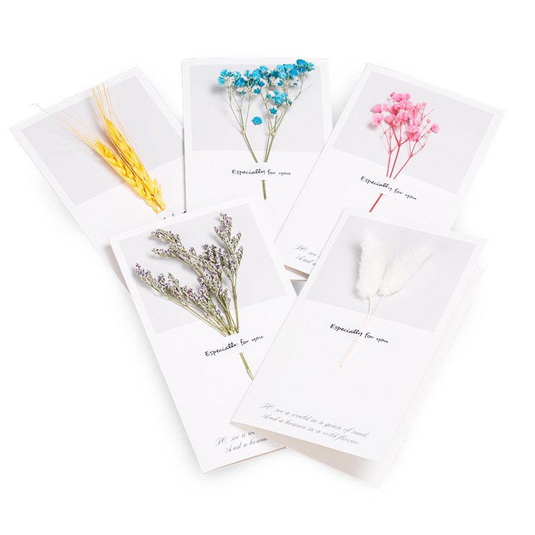 Wholesale Vintage DIY Recycled Paper Thank You Card Valentine Cards Dried Flowers Greeting Cards With Flower