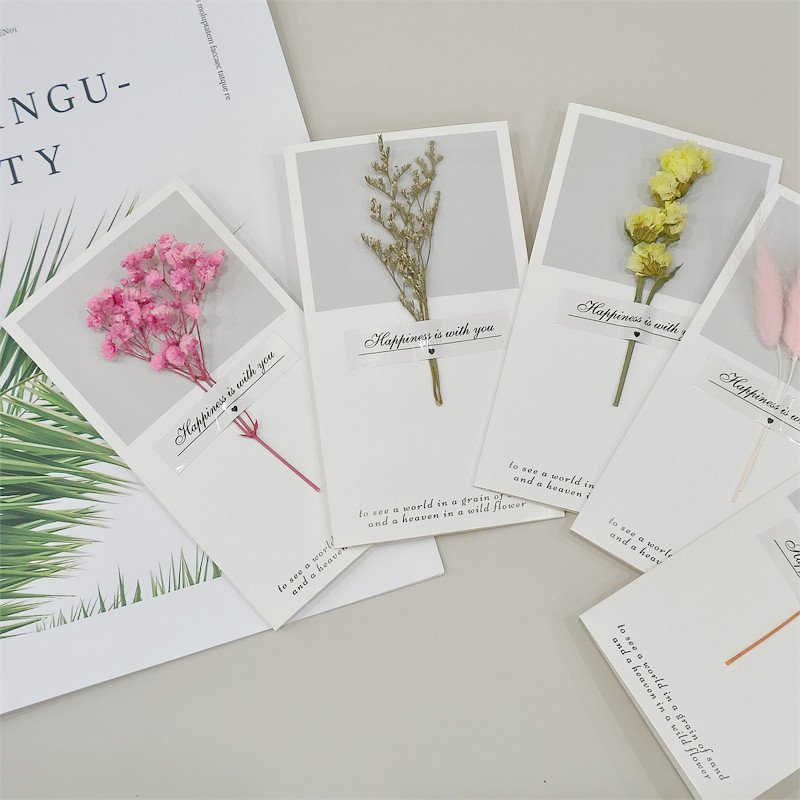 Wholesale Vintage DIY Recycled Paper Thank You Card Valentine Cards Dried Flowers Greeting Cards With Flower