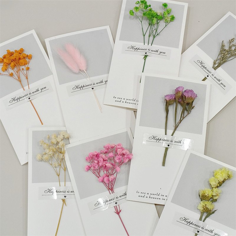 Wholesale Vintage DIY Recycled Paper Thank You Card Valentine Cards Dried Flowers Greeting Cards With Flower