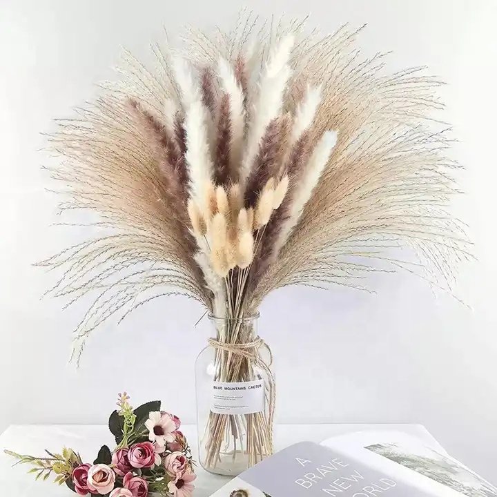 TC 100pcs Home Wedding Centerpieces Bouquet Decoration Artificial Dried Flowers Plants Decorative Fluffy Tall Pampas Grass