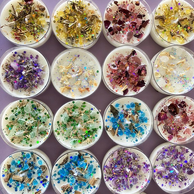 Wholesale DIY sequin indoor dried flower crystal luxury soy wax aromatic scented candle set with glitter