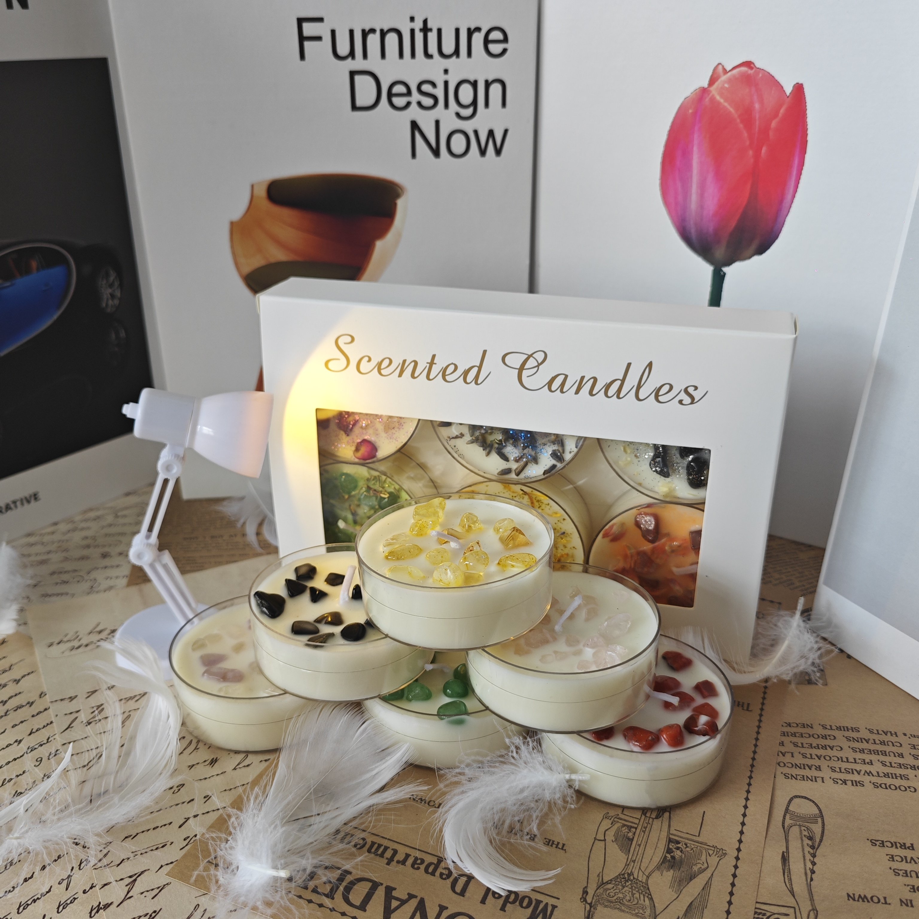 Wholesale DIY sequin indoor dried flower crystal luxury soy wax aromatic scented candle set with glitter