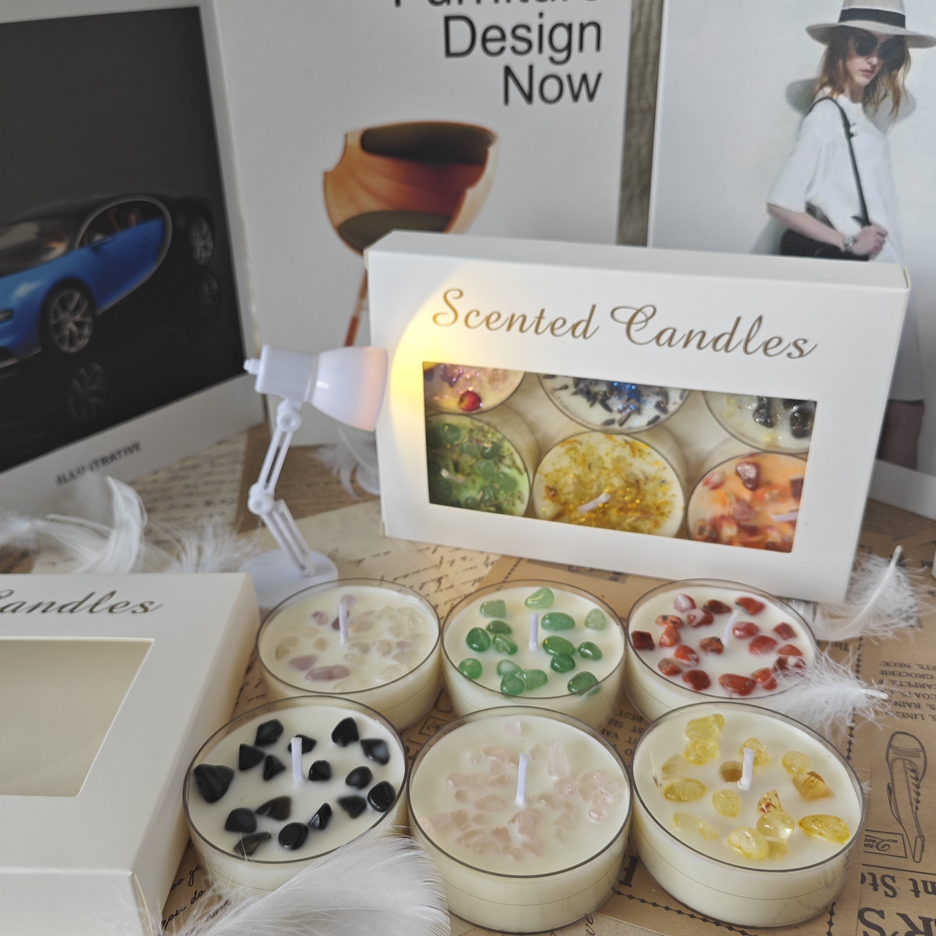 Wholesale DIY sequin indoor dried flower crystal luxury soy wax aromatic scented candle set with glitter
