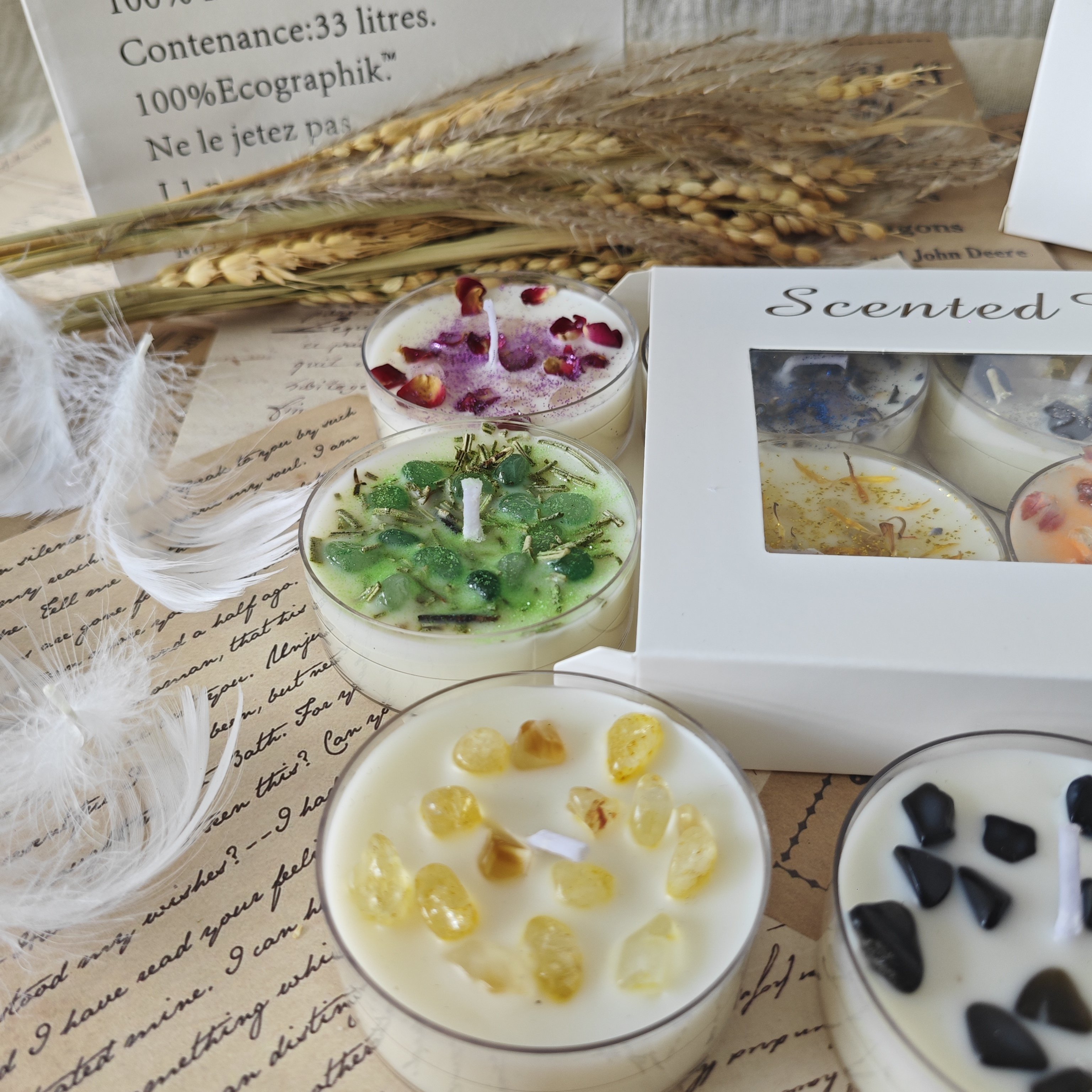 Wholesale DIY sequin indoor dried flower crystal luxury soy wax aromatic scented candle set with glitter