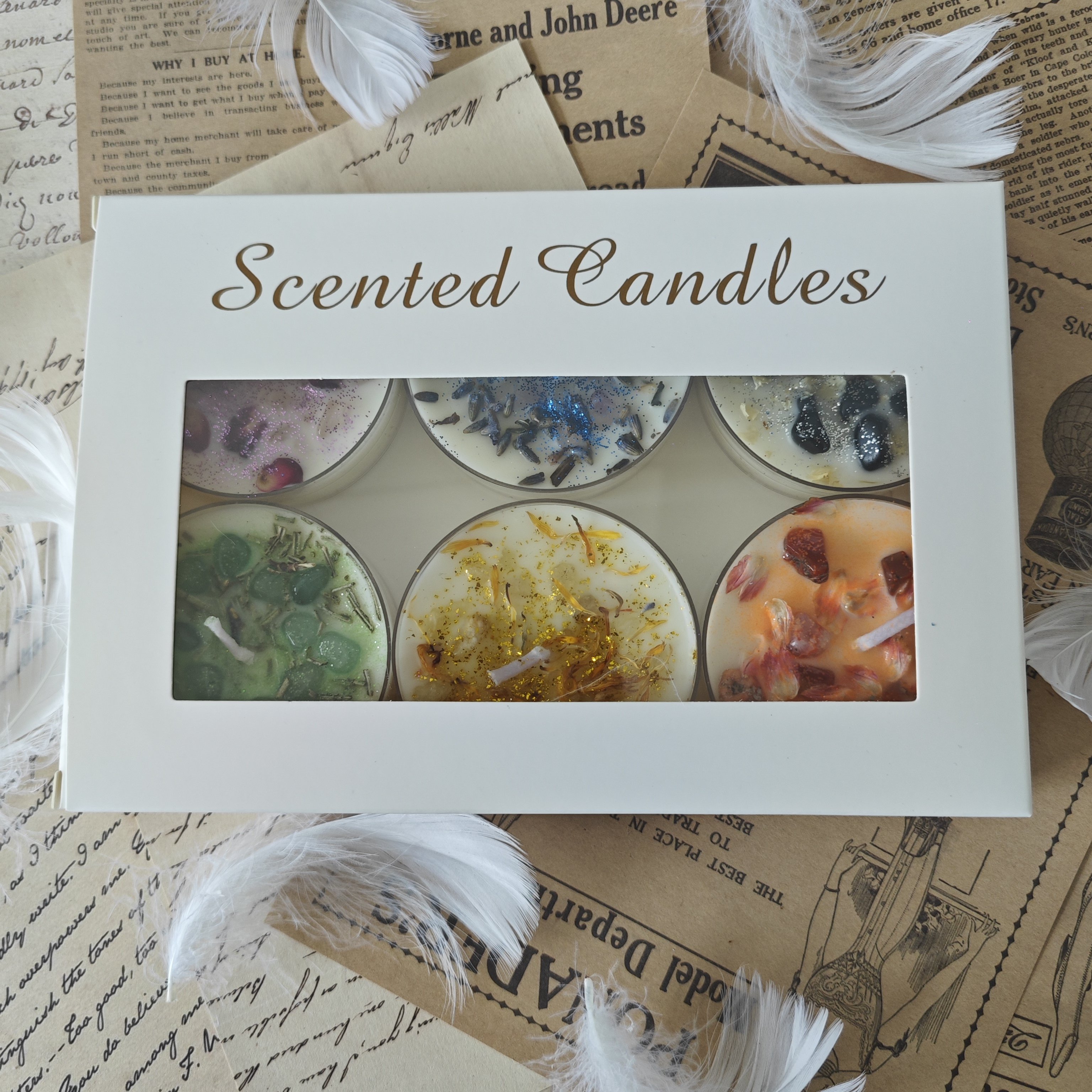 Wholesale DIY sequin indoor dried flower crystal luxury soy wax aromatic scented candle set with glitter