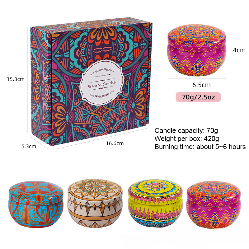 4PCS Various Colors Luxury Decorative Soy Wax Scented Candles Lighting Wedding Souvenirs Aroma Tins Design Scented Candles Set